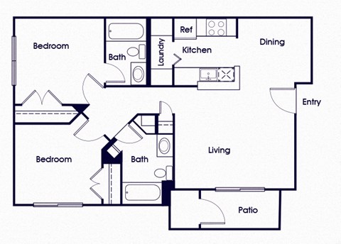 Floor plan for 2 beds, 2 baths, 850 sqft